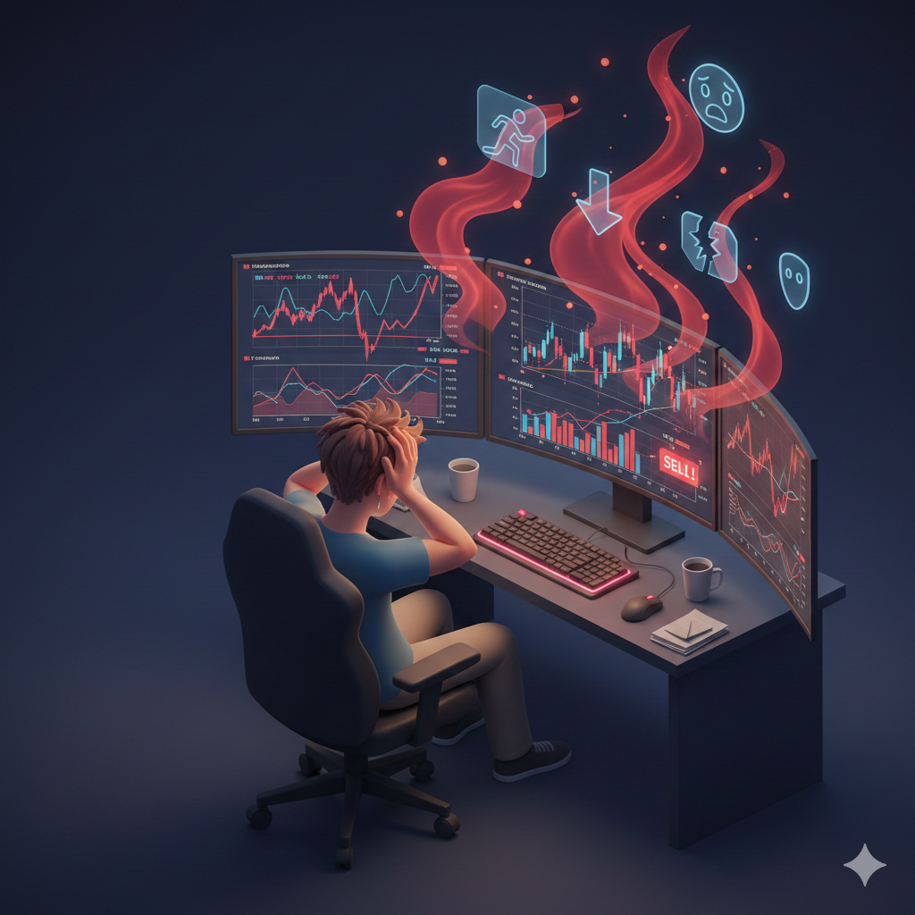 상승/하락 차트 앞에서 괴로워하는 초보 투자자